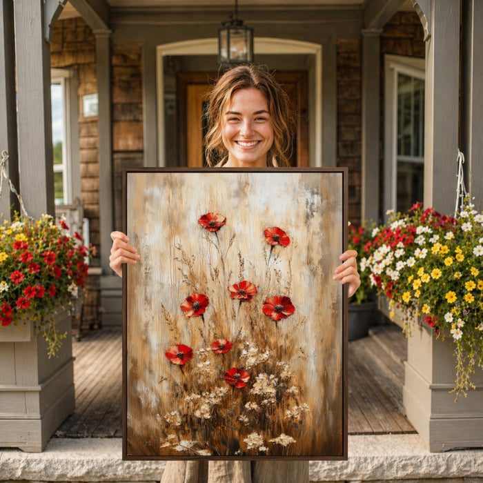 Vintage Floral Wall Art – Red Flower Print | Neutral Home Decor Canvas Sign - Lumberwave Creations