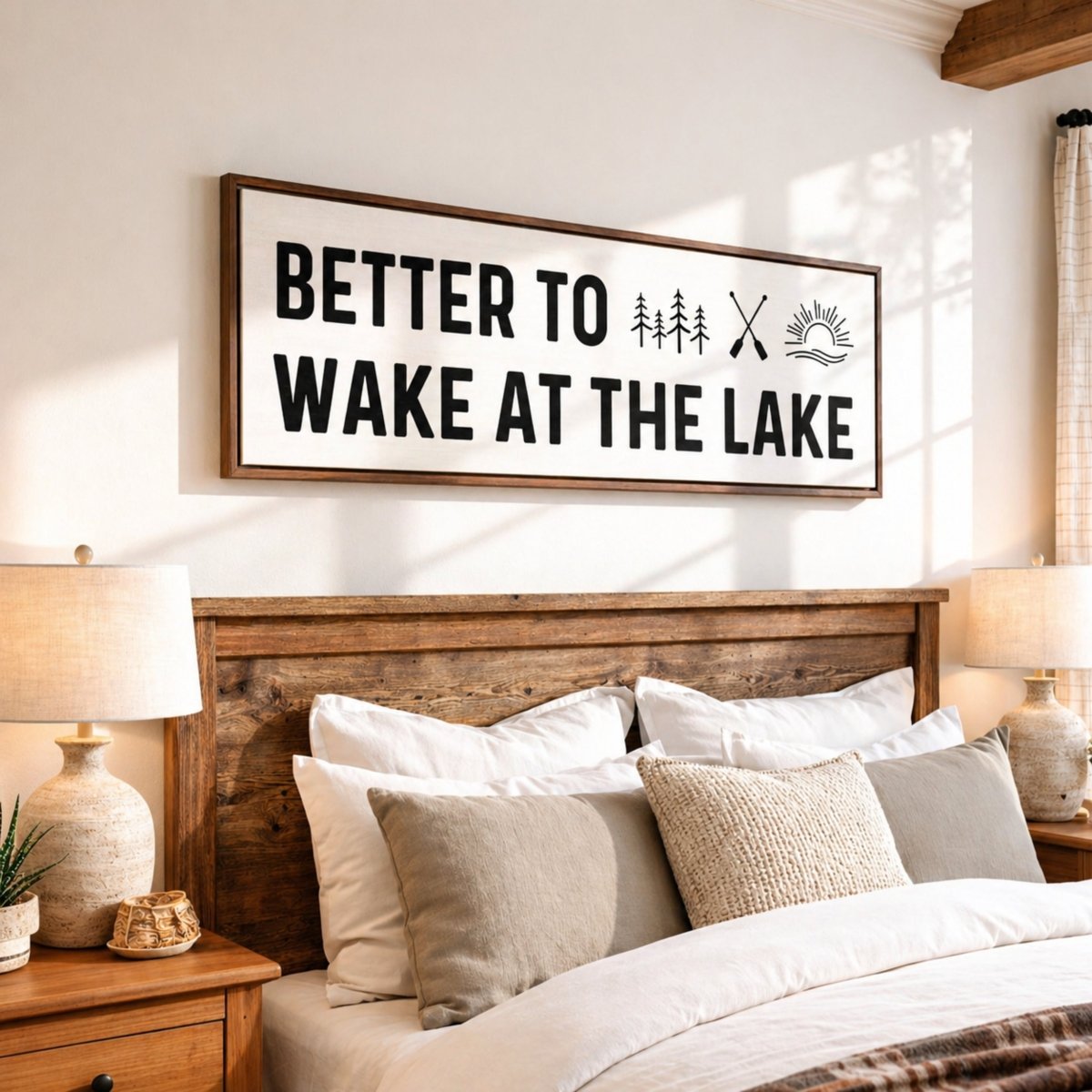 Wake At The Lake - Lake House Wall Art - Rustic Cabin Decor Wooden Sign for Cozy Lake Life - Lumberwave Creations