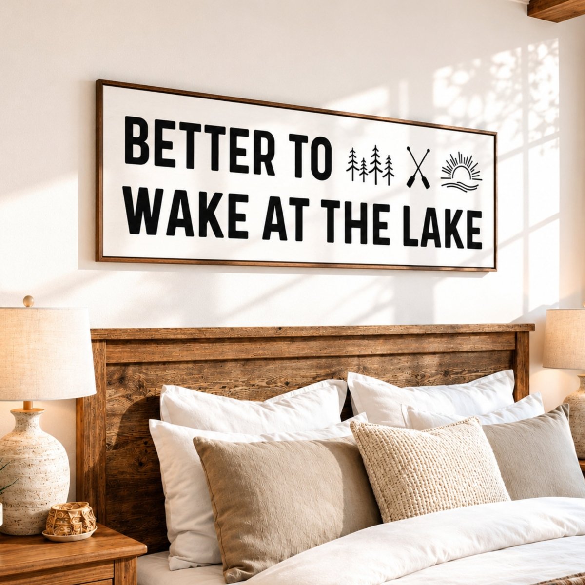 Wake At The Lake - Lake House Wall Art - Rustic Cabin Decor Wooden Sign for Cozy Lake Life - Lumberwave Creations