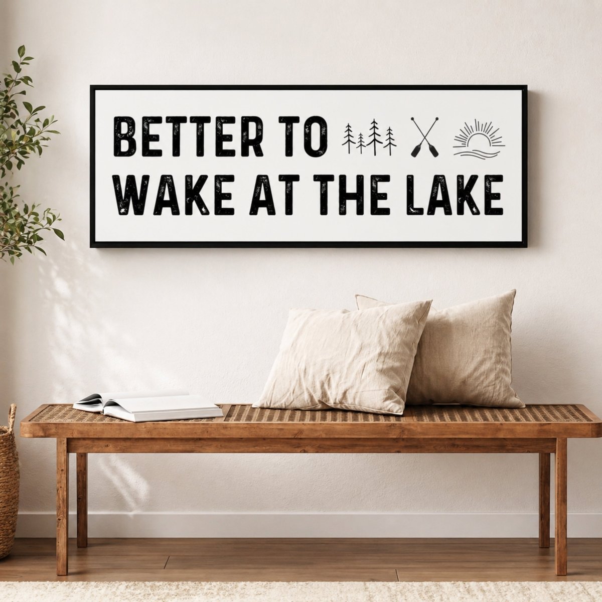 Wake At The Lake - Lake House Wall Art - Rustic Cabin Decor Wooden Sign for Cozy Lake Life - Lumberwave Creations