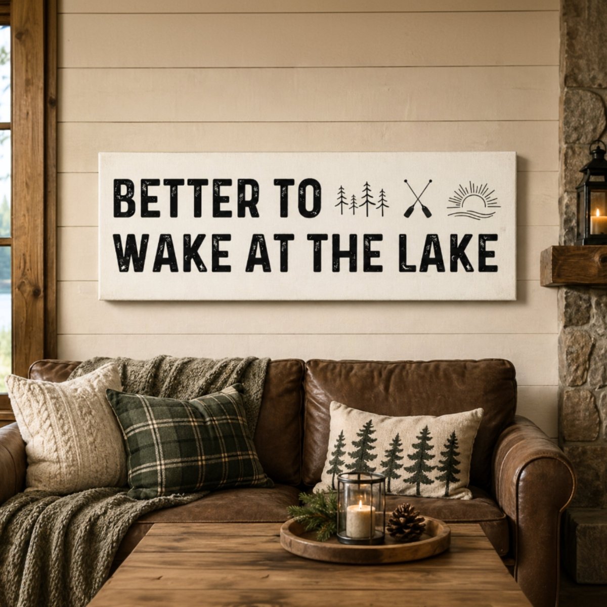 Wake At The Lake - Lake House Wall Art - Rustic Cabin Decor Wooden Sign for Cozy Lake Life - Lumberwave Creations