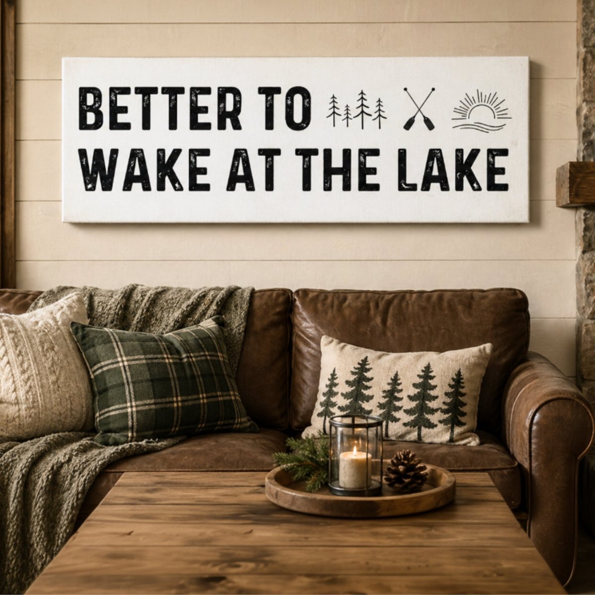 Wake At The Lake - Lake House Wall Art - Rustic Cabin Decor Wooden Sign for Cozy Lake Life - Lumberwave Creations