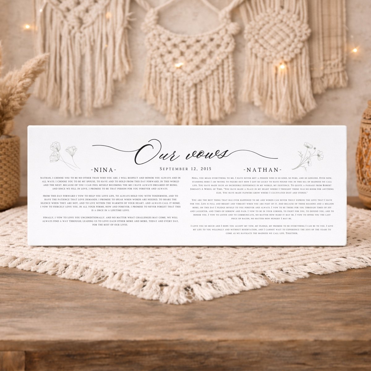 Wedding Vows Sign - Custom Anniversary Gift | Personalized His And Her Print - Lumberwave Creations