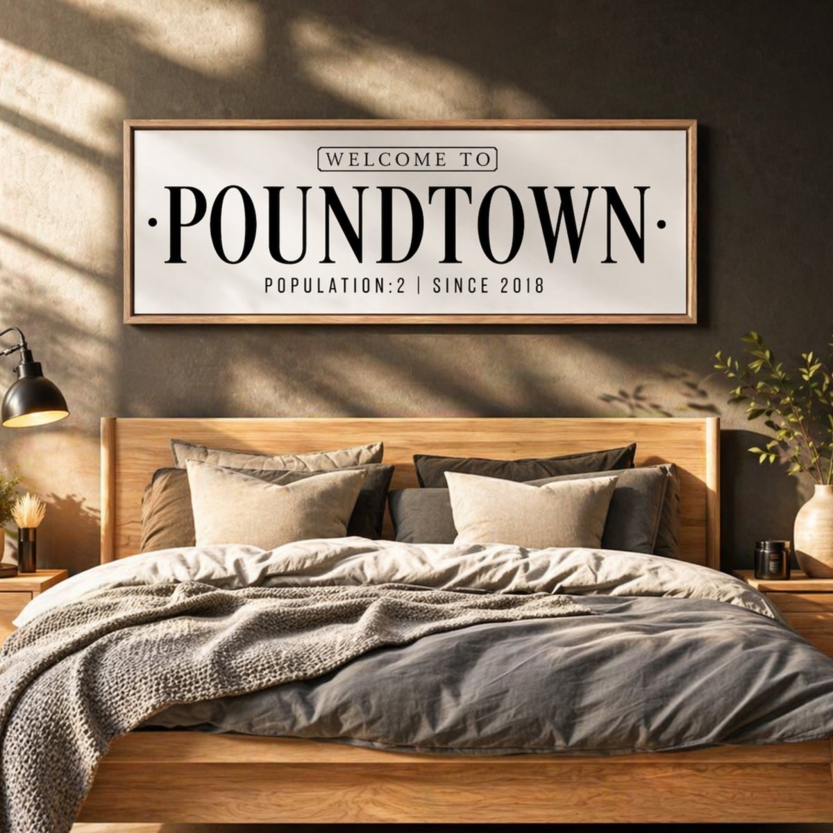 Welcome To Poundtown Sign - Funny Bedroom Wall Art | Personalized Rustic Wood Framed Decor - Lumberwave Creations