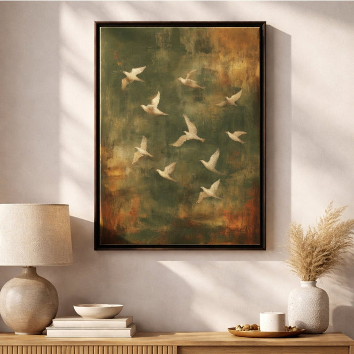 White Birds Wall Art – Flock of Birds Print | Rustic Nature Art Decor - Lumberwave Creations