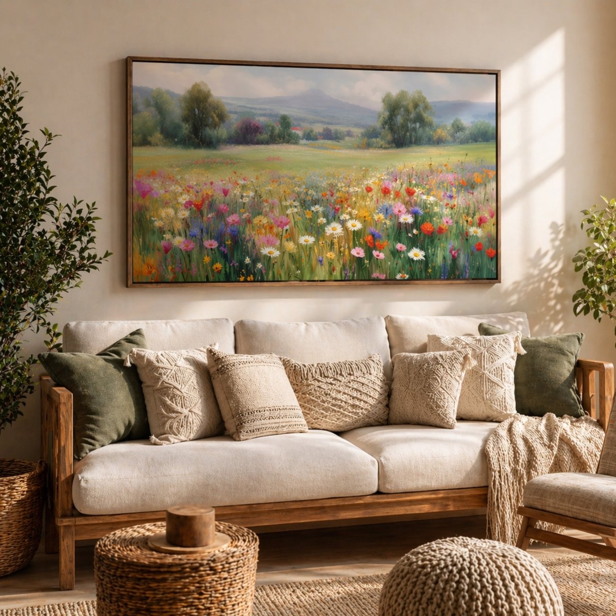 Wildflower Wall Art for Living Room, Vintage Mountain Floral Print, Meadow Flowers Canvas Sign - Lumberwave Creations