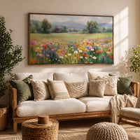 Wildflower Wall Art for Living Room, Vintage Mountain Floral Print, Meadow Flowers Canvas Sign - Lumberwave Creations