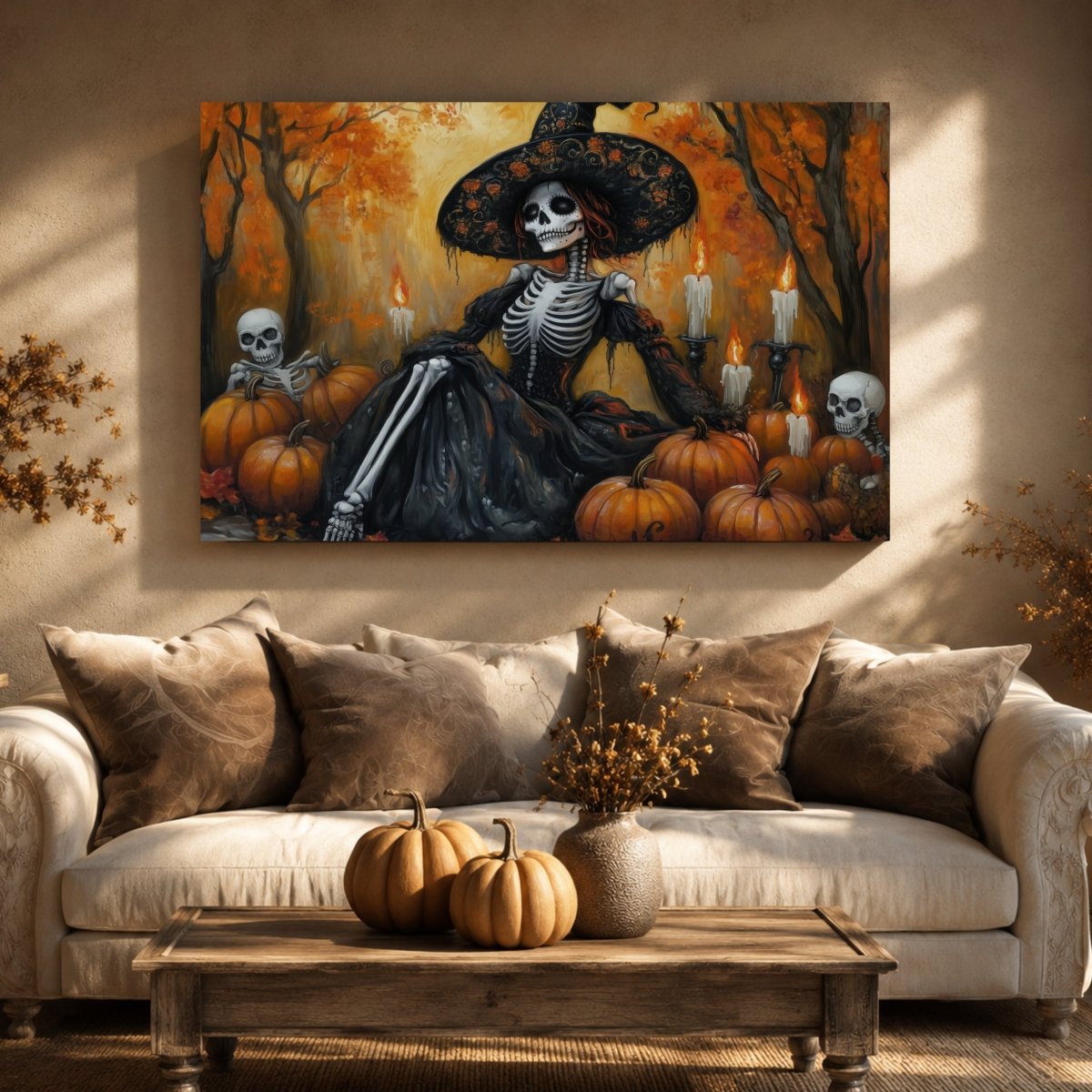 Witch Print Wall Decor – Skeleton Lady Halloween Art | Dia De Los Muertos Sign - Lumberwave Creations