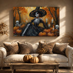 Witch Print Wall Decor – Skeleton Lady Halloween Art | Dia De Los Muertos Sign - Lumberwave Creations