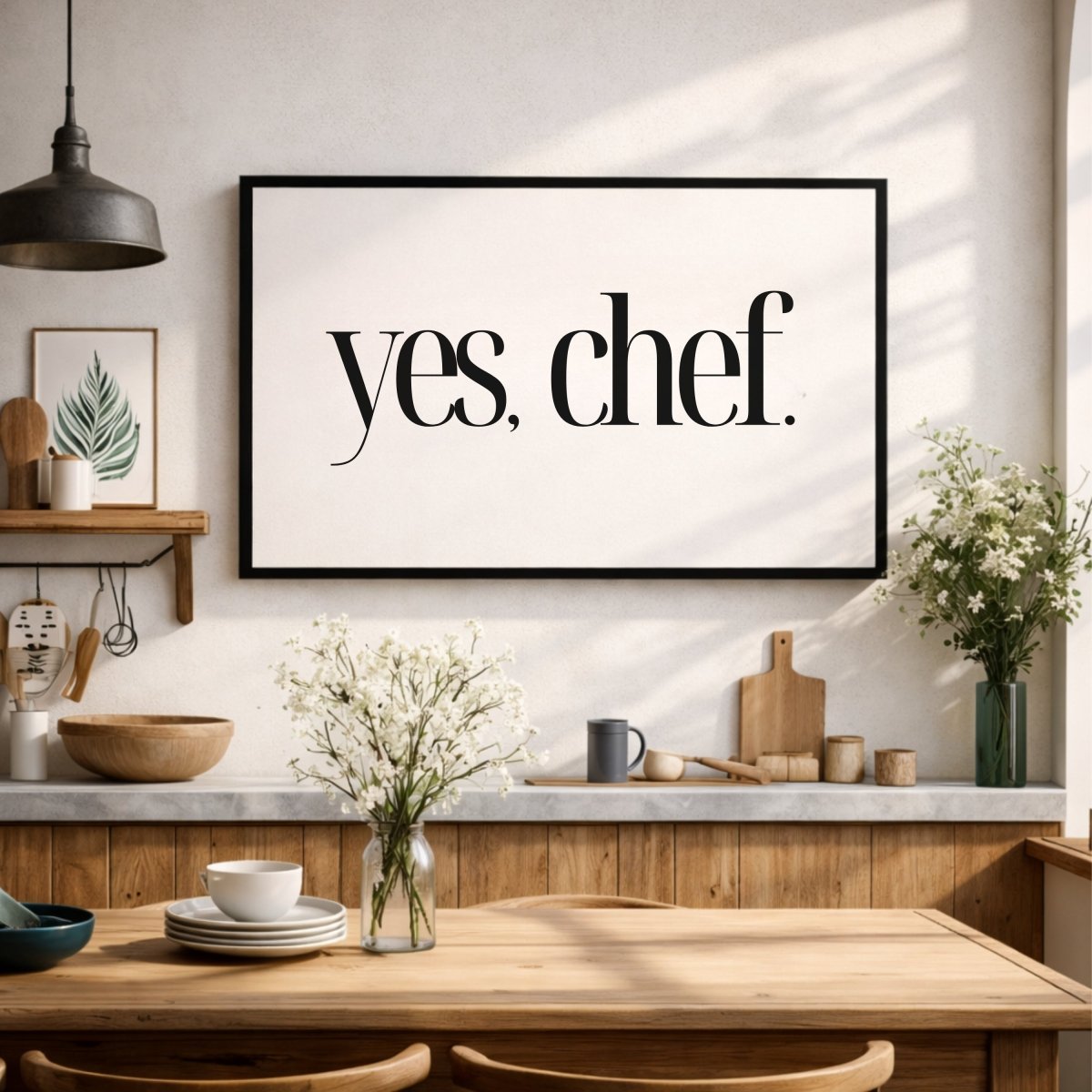 Yes Chef Print - Modern Kitchen Wall Decor | Typography Wall Art & Cooking Quote Sign - Lumberwave Creations
